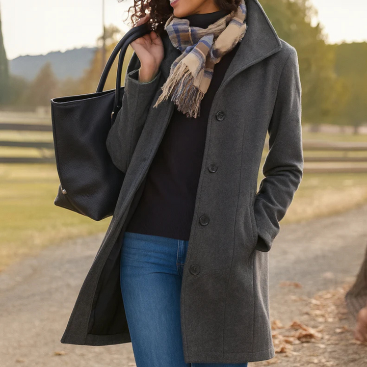Vera | Klassischer Mid-Length Knopfmantel für Damen mit langen Ärmeln