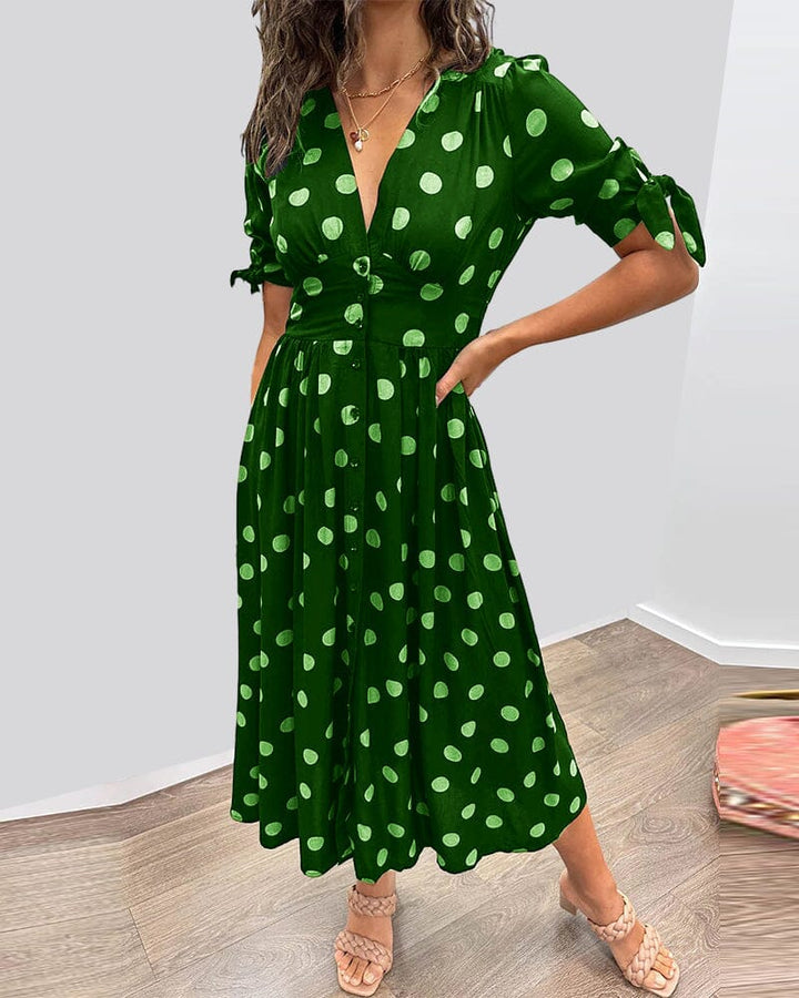 Bellamy | V-Ausschnitt Midikleid für Damen mit Pünktchen
