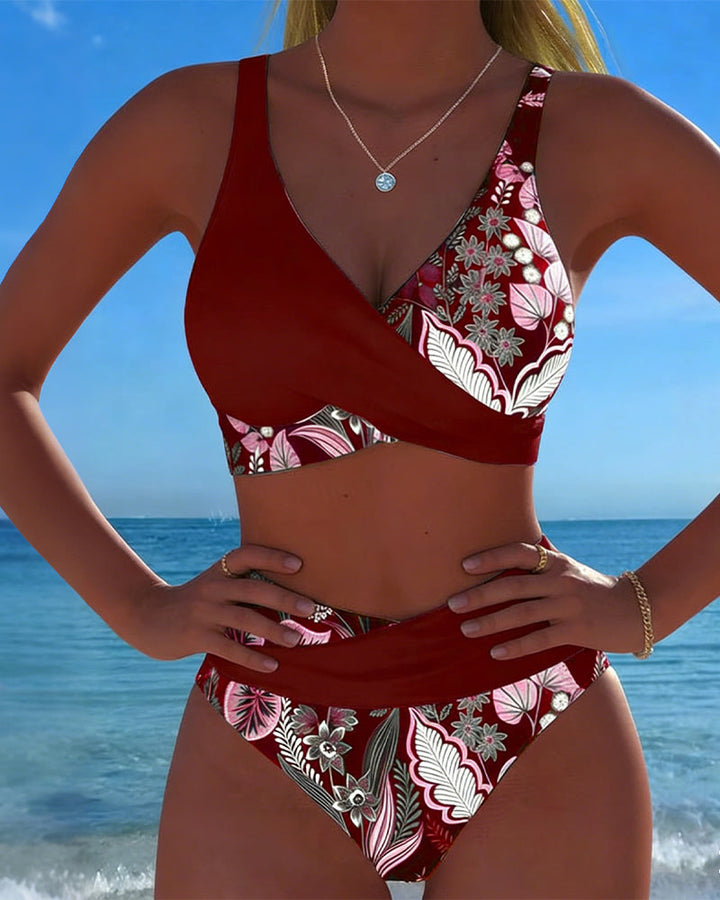 Fiorella | Damen geblümter Bikini mit V-Ausschnitt