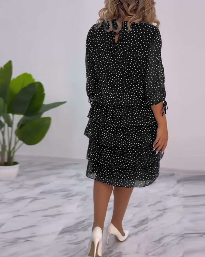 Tilly | Gepunktetes Schichtenkleid für Damen mit Rundhalsausschnitt und 3/4-Ärmeln