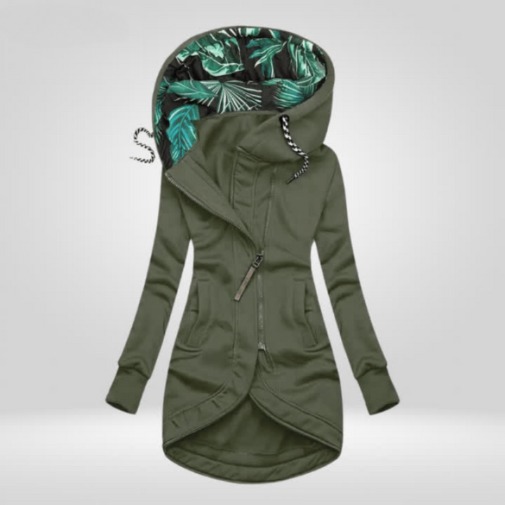 Aurora | Damen Wintermantel mit Blumenmuster und Kapuze