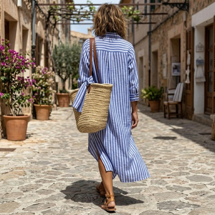Nichole Stilvolles Gestreiftes Sommerkleid für Damen mit V-Ausschnitt