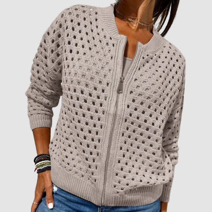 Desiree Strickcardigan für Damen mit Rundhalsausschnitt und langen Ärmeln