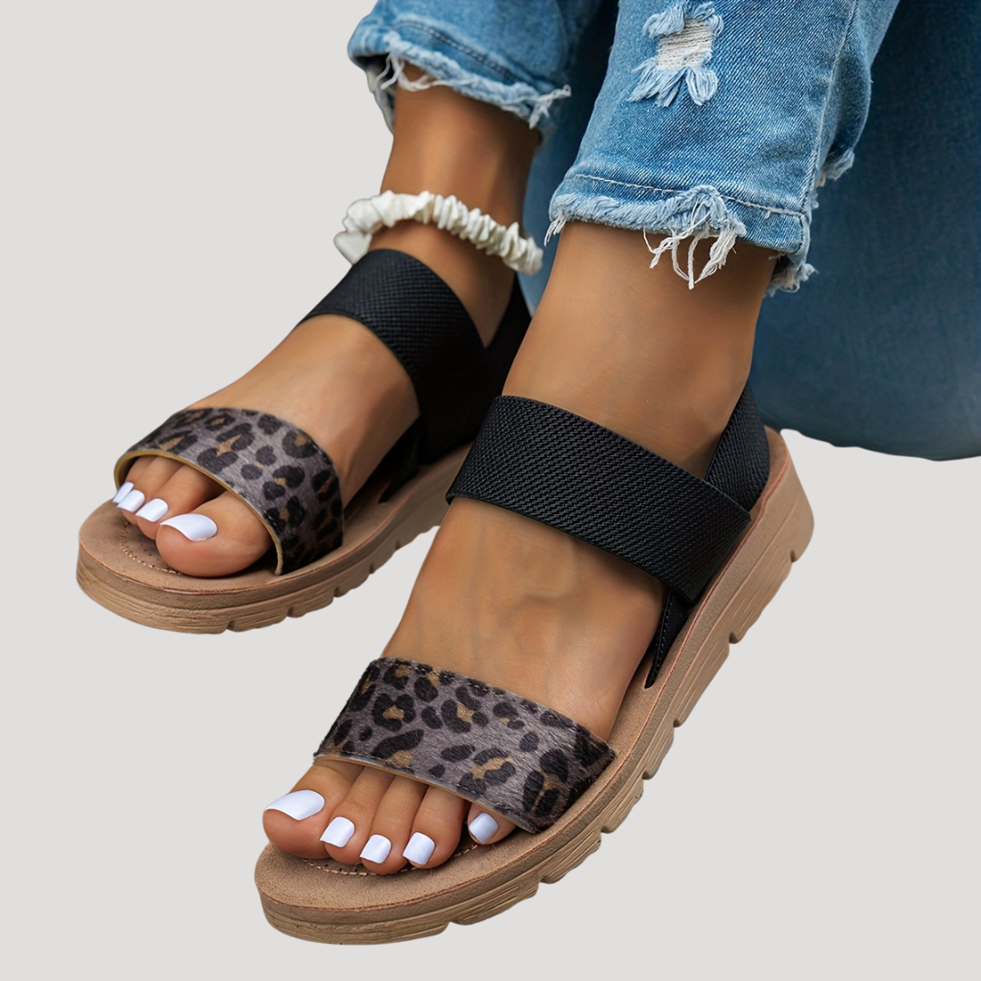 Schicke Leopardenmuster Cross-Strap Flache Sandalen | Ultimativer Komfort für Damen