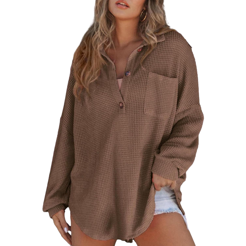 KATHRYN | Luftige V-Ausschnitt Knopf-Bluse für Damen mit langen Ärmeln