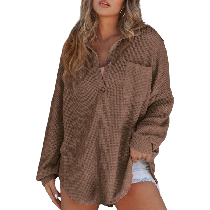 KATHRYN | Luftige V-Ausschnitt Knopf-Bluse für Damen mit langen Ärmeln