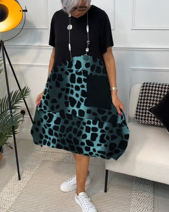 Sherlene | Leopardprint Kleid für Damen mit Rundhalsausschnitt und kurzen Ärmeln