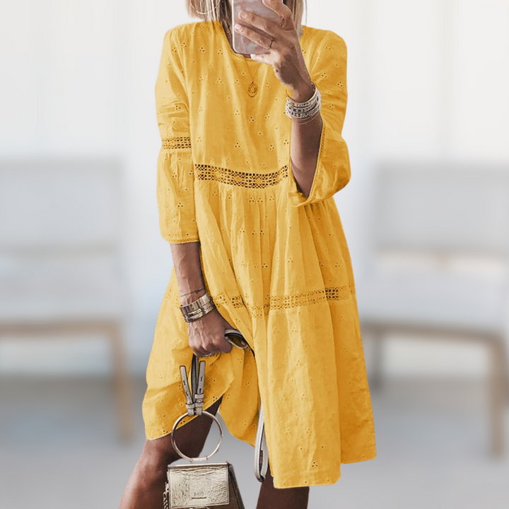 Vera | Elegantes Sommerkleid für Damen mit Rundhalsausschnitt und kurzen Ärmeln