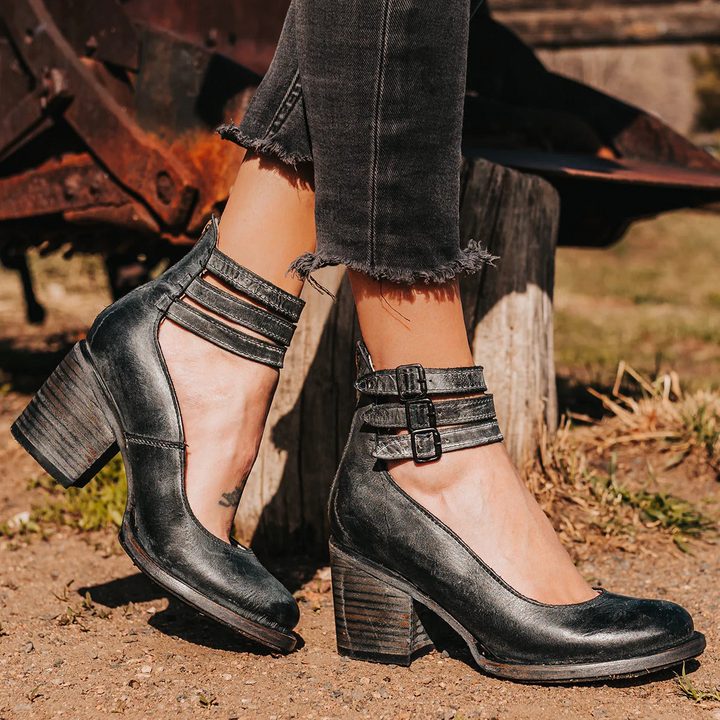 CAMILLE | Pumps für Damen mit Riemen | bequemer Blockabsatz