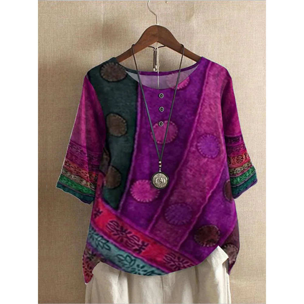 Valarie | Farbenfrohes Bohemian-Top für Damen mit Rundhalsausschnitt