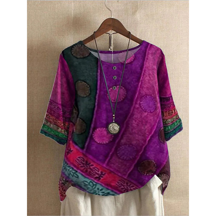 Valarie | Farbenfrohes Bohemian-Top für Damen mit Rundhalsausschnitt