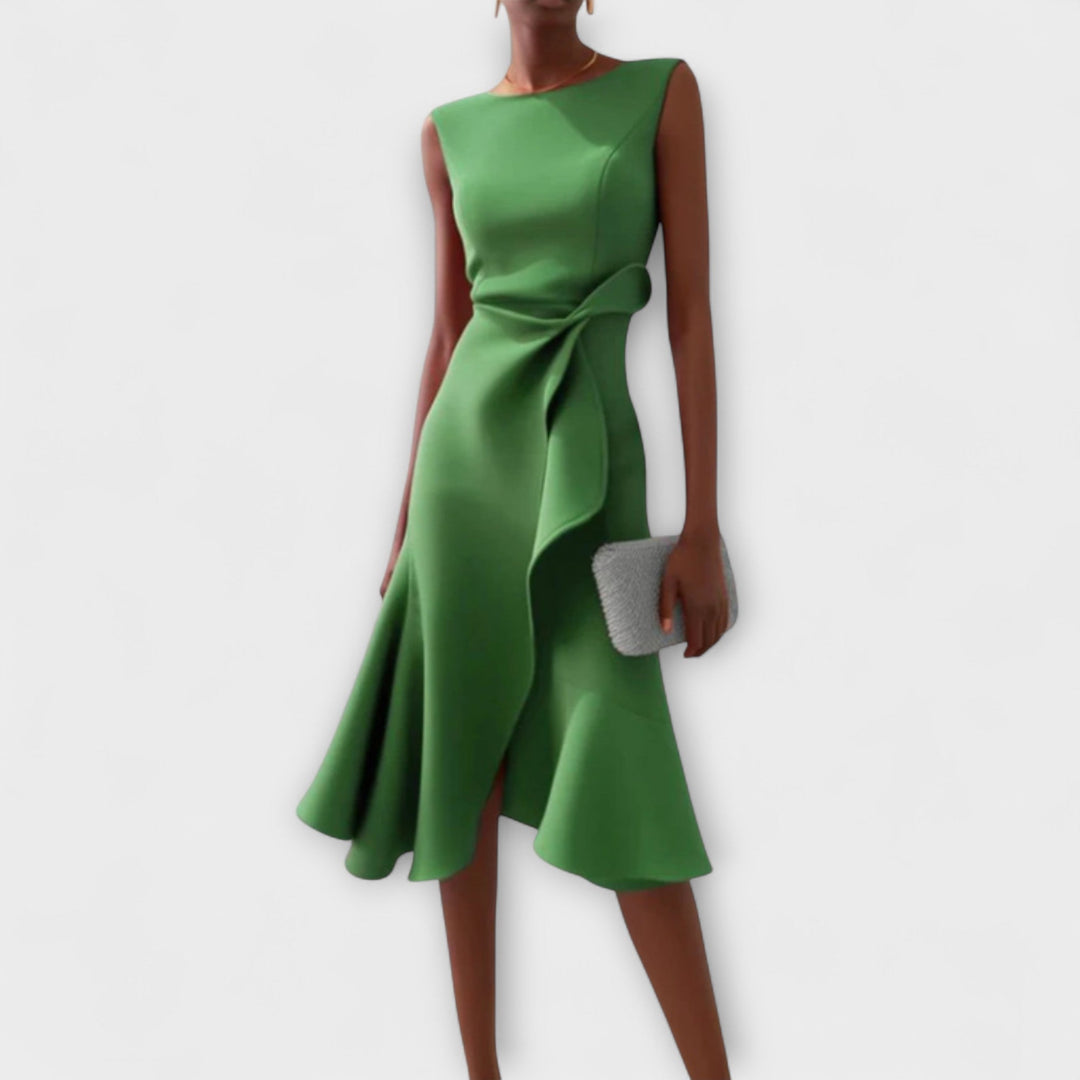 Juliette | Elegantes Drapiertes Asymmetrisches Midi-Kleid für Damen