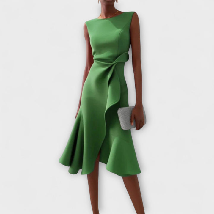 Juliette | Elegantes Drapiertes Asymmetrisches Midi-Kleid für Damen