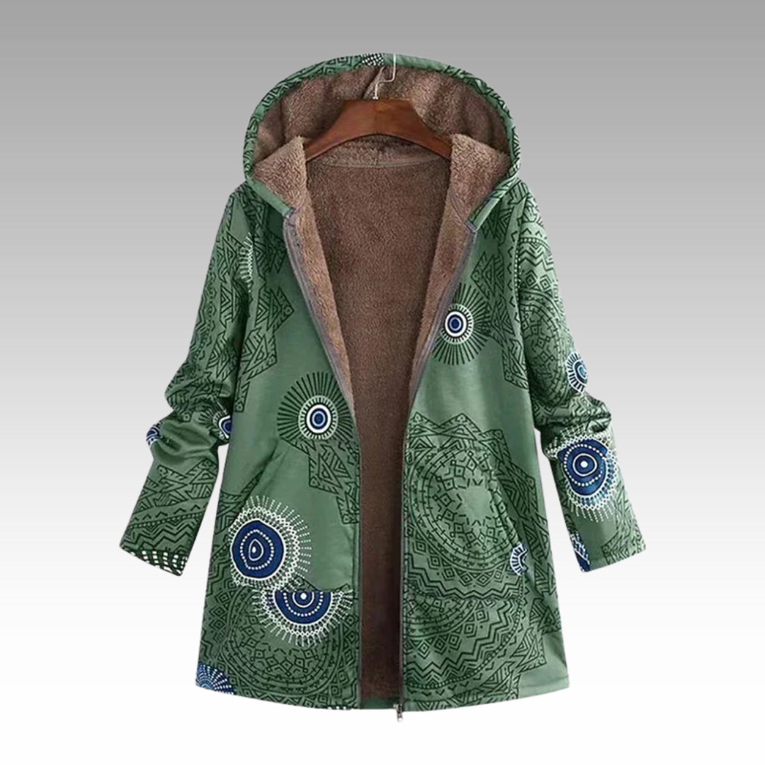 Cozeva | Boho-inspirierte Winterjacke für Damen mit Kapuze und langen Ärmeln