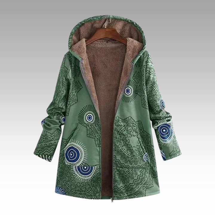 Cozeva | Boho-inspirierte Winterjacke für Damen mit Kapuze und langen Ärmeln