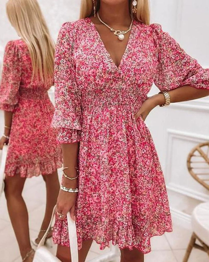 Sami | Floral Sommerkleid für Damen mit V-Ausschnitt und kurzen Ärmeln