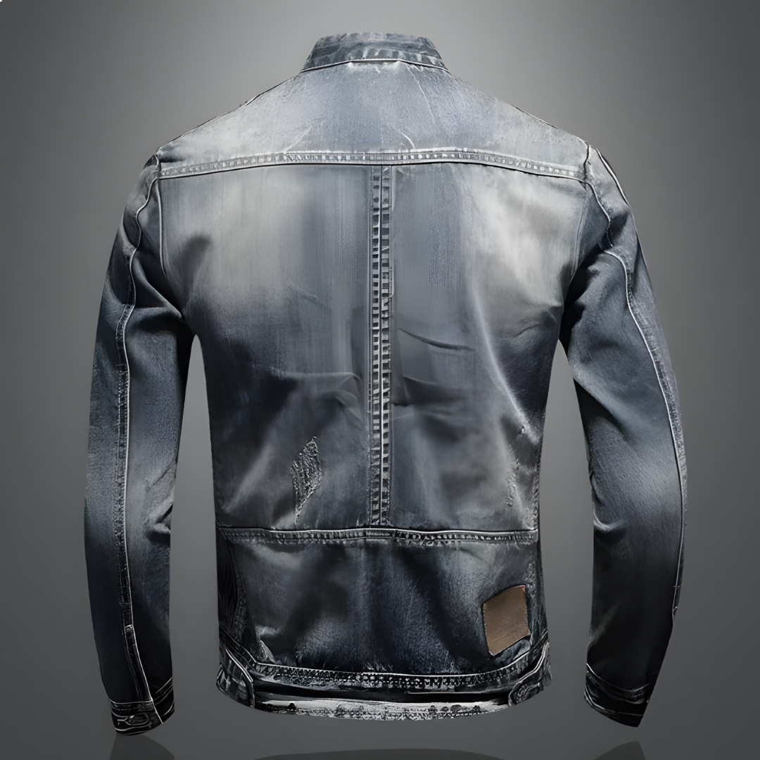 Matteo | Retro Denim Jacke für Herren mit Rundhalsausschnitt und langen Ärmeln