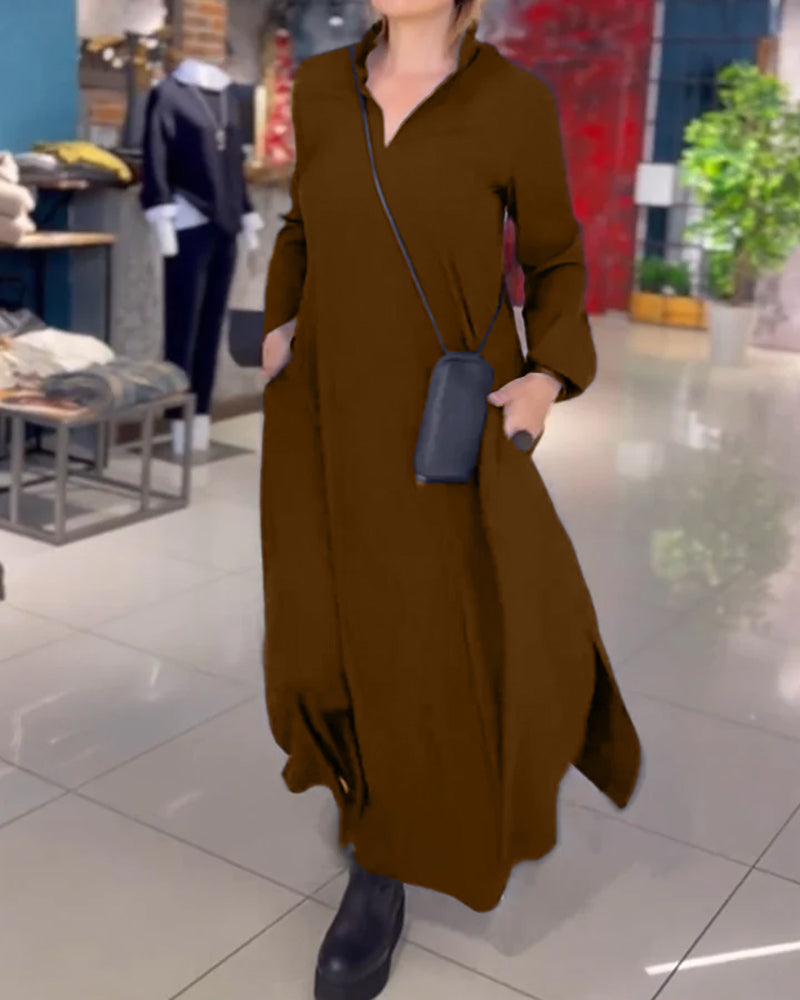 Eleanor | Lockeres Langes Maxikleid für Damen mit Revers und Seitenschlitz