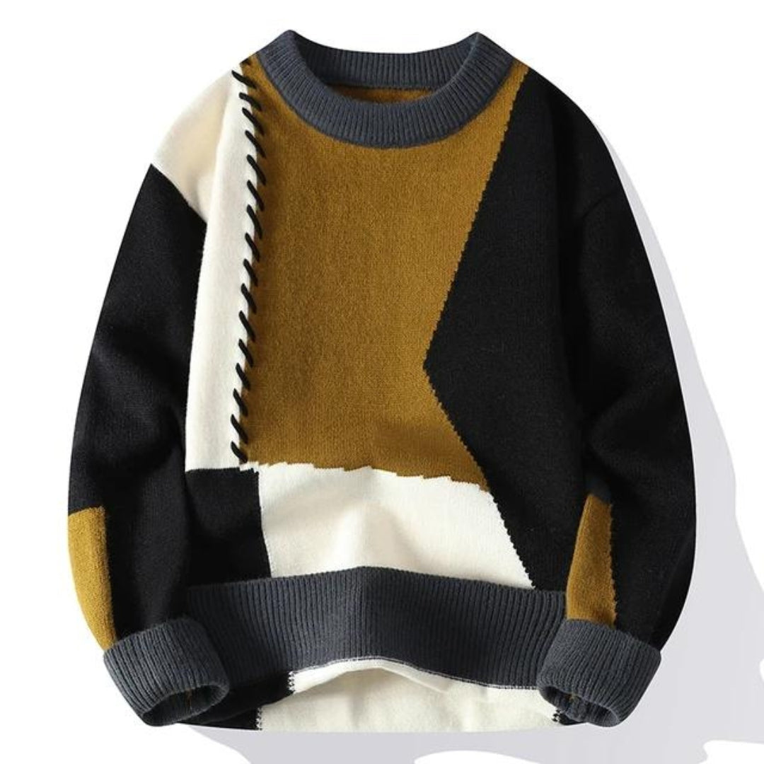 Francesca | Gemütlicher Patchwork Pullover für Herren mit Rundhalsausschnitt