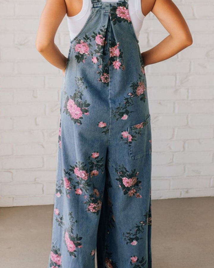 Mirona | Lässiger Denim-Overall für Damen mit Blumenmuster und Rundhalsausschnitt