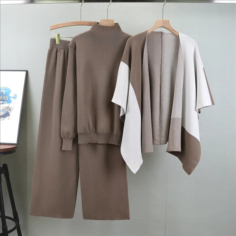 JUNA | Raffiniertes Drei-Teile-Strick-Set mit geometrischem Muster