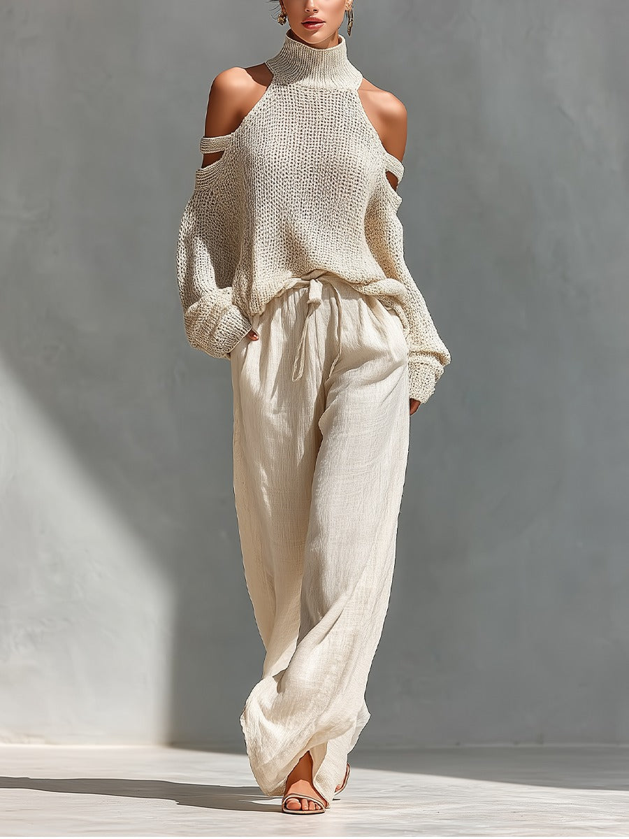 Sina | Damen Zweiteiler mit Cold-Shoulder-Ausschnitt und weiter Hose