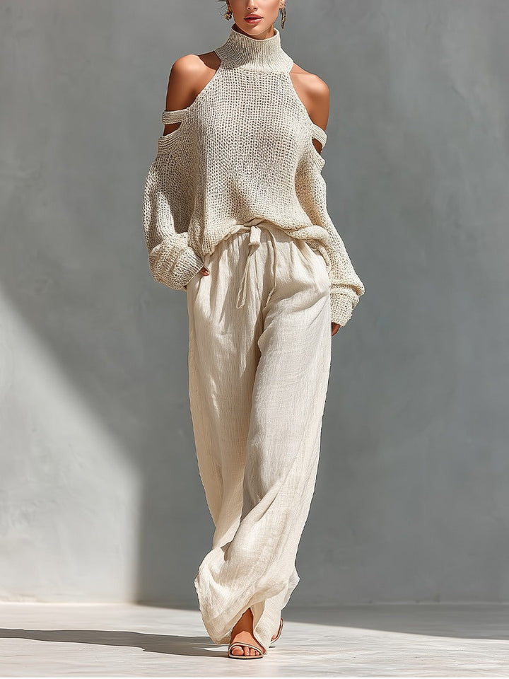 Sina | Damen Zweiteiler mit Cold-Shoulder-Ausschnitt und weiter Hose