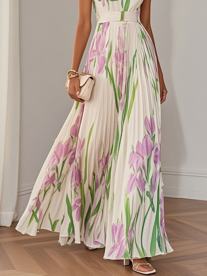 Mary | Elegantes Plissee-Maxikleid für Damen mit Blumenmuster