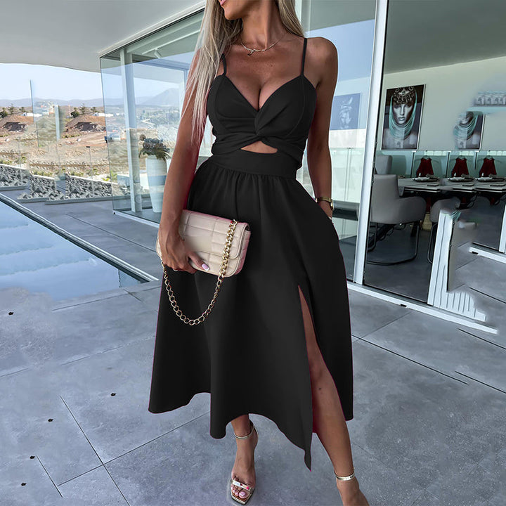 Chloe | Midikleid für Damen mit hohem Schlitz und Spaghetti-Trägern