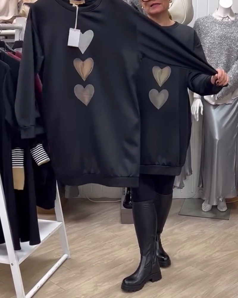 Francine | Damen Langarm Herzmuster Sweatshirt mit Rundhalsausschnitt