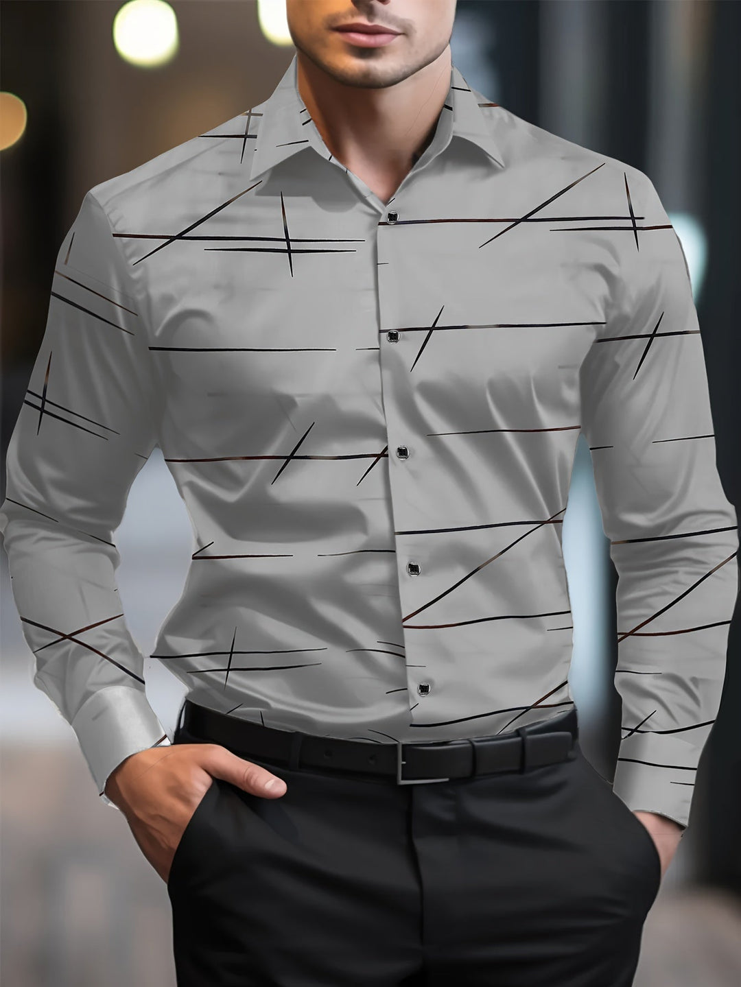 Henry | Herren Casual Slim Shirt mit langen Ärmeln und geometrischem Muster