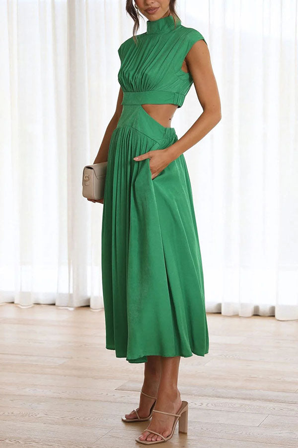 Quincy | Midi-Kleid für Damen mit Cut-Out und Taschen und Rundhalsausschnitt