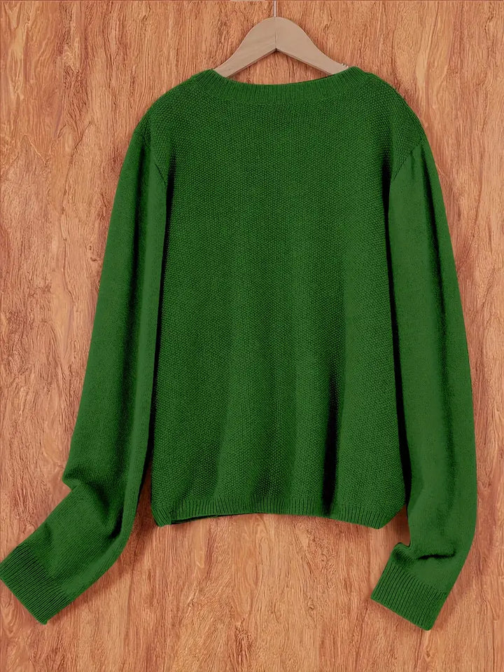Helene | Damen Strickjacke mit Rundhalsausschnitt, Knöpfen und Tasche