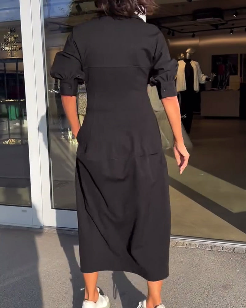 Karolin | Bequemes Langes Maxikleid für Damen mit V-Ausschnitt und kurzen Ärmeln