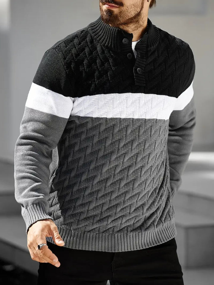 Brit und Boho | Der Atlas Henley Strickpullover mit geometrischem Muster