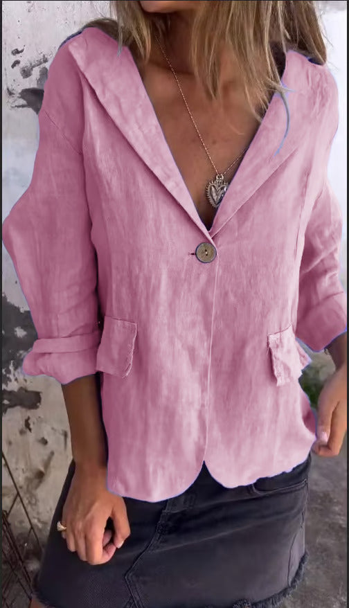 Ellie | Minimalistischer Blazer für Damen mit V-Ausschnitt und langen Ärmeln