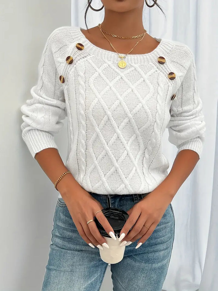 Lina | Langärmeliger Pullover für Damen mit Zopfmuster, Lässiger Pullover mit Rundhalsausschnitt