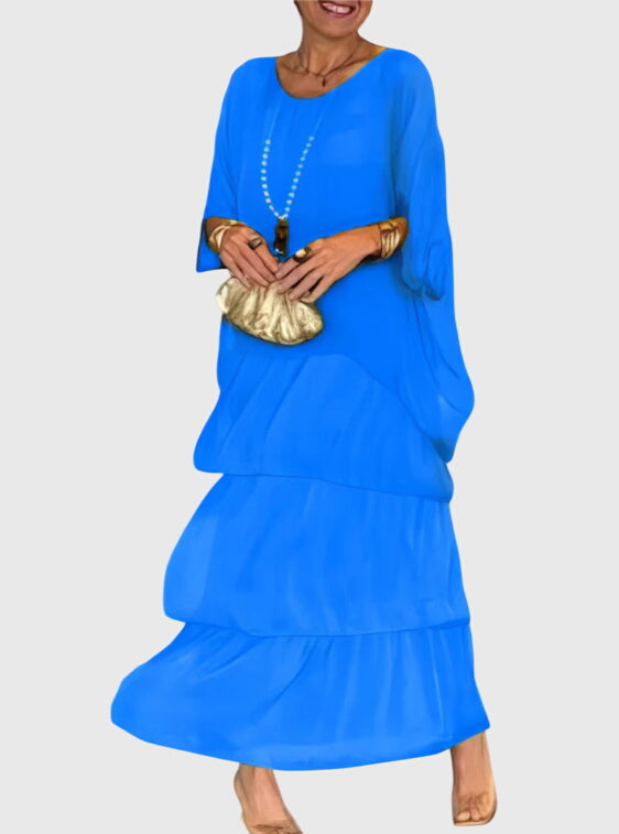 Susan | Schickes Maxikleid für Damen mit Rundhalsausschnitt und 3/4-Ärmeln