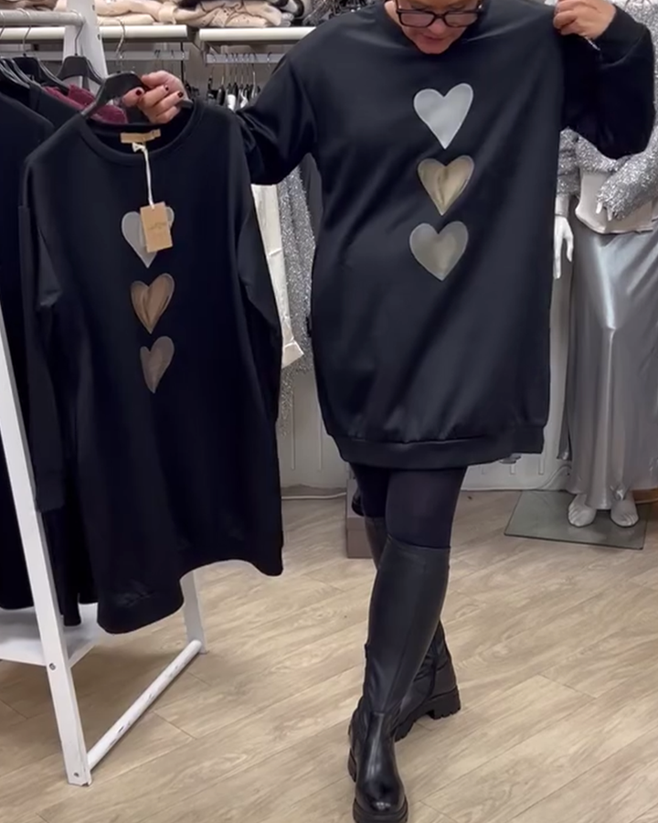 Francine | Damen Langarm Herzmuster Sweatshirt mit Rundhalsausschnitt