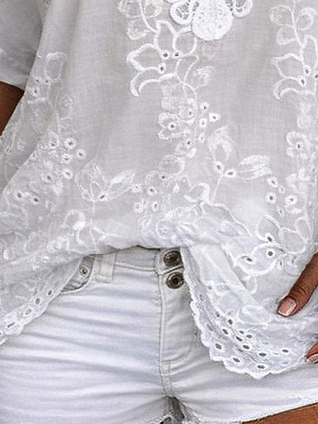 Damen V-Ausschnitt Bluse mit kurzen Ärmeln