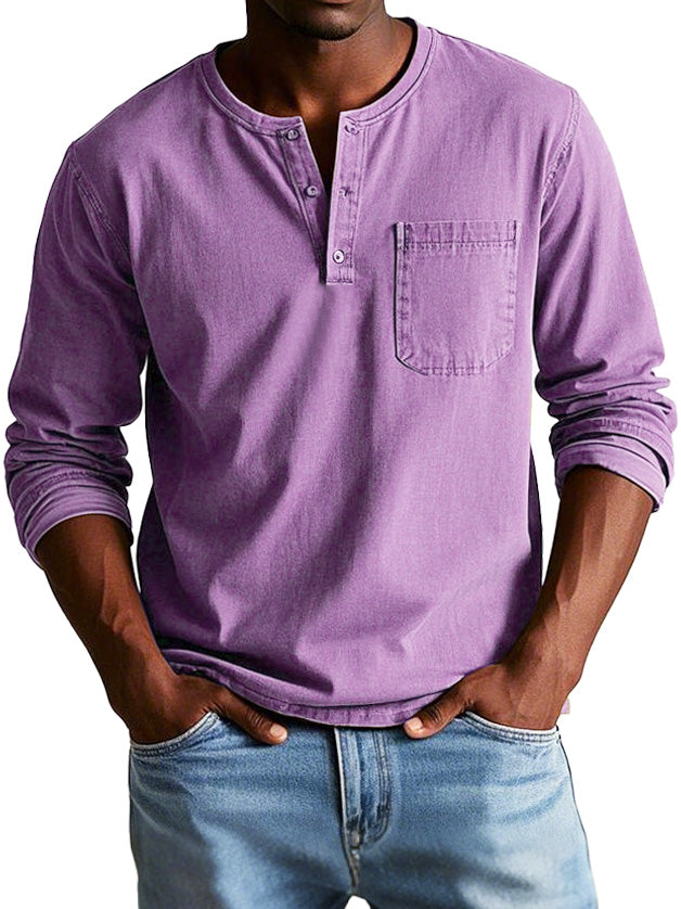 Ellis | Vintage Henley Shirt für Herren mit Rundhalsausschnitt und langen Ärmeln