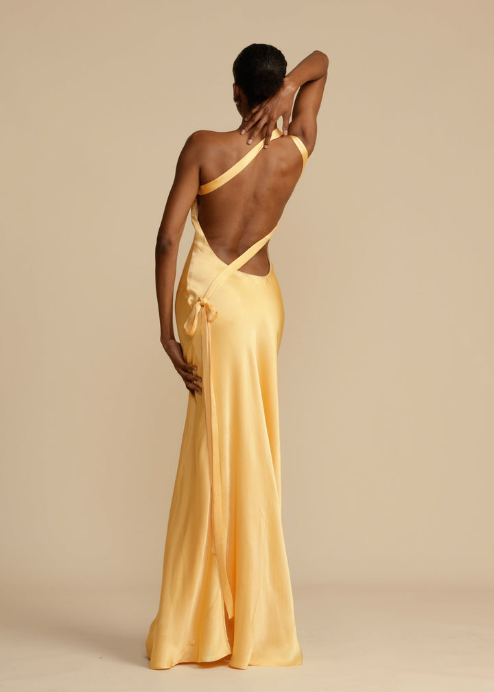 Selena | Maxikleid für Damen mit V-Ausschnitt und asymmetrischem Ausschnitt