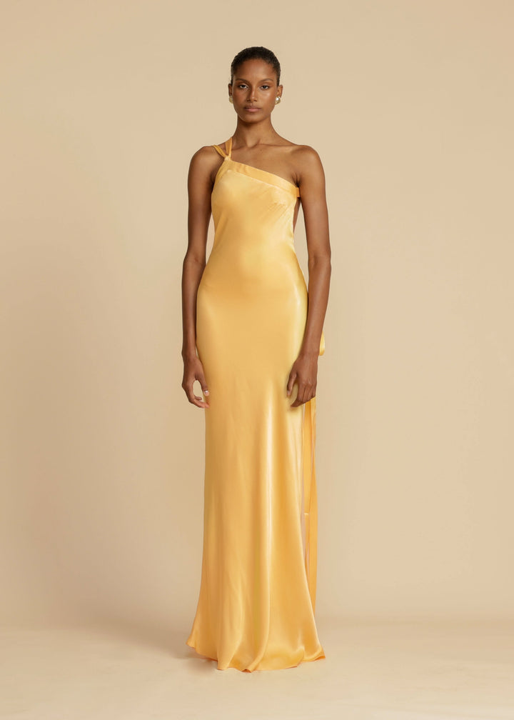 Selena | Maxikleid für Damen mit V-Ausschnitt und asymmetrischem Ausschnitt
