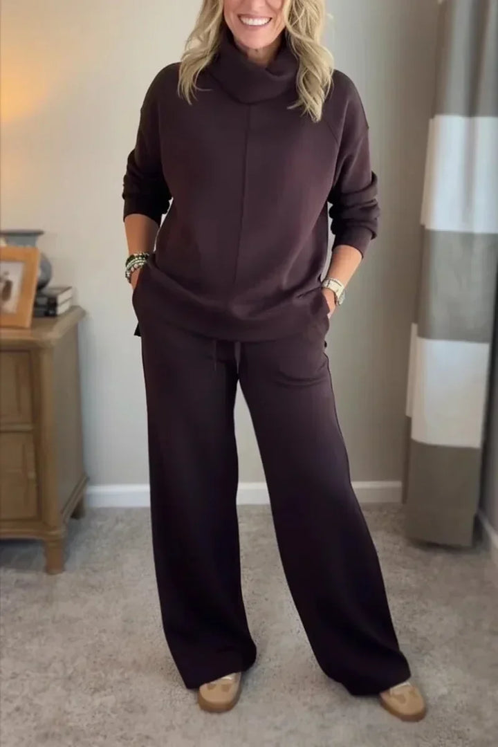 Sofia | Damen Weitbeiniger Langarm Turtleneck Zweiteiler mit Taschen