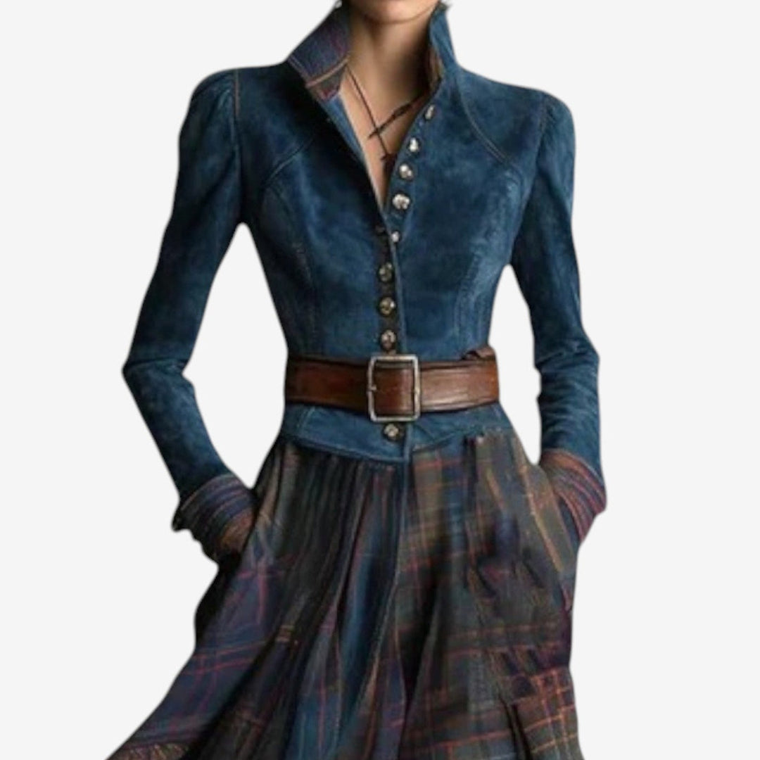 Fouziha Vintage Ensemble für Damen mit langen Ärmeln und Karomuster