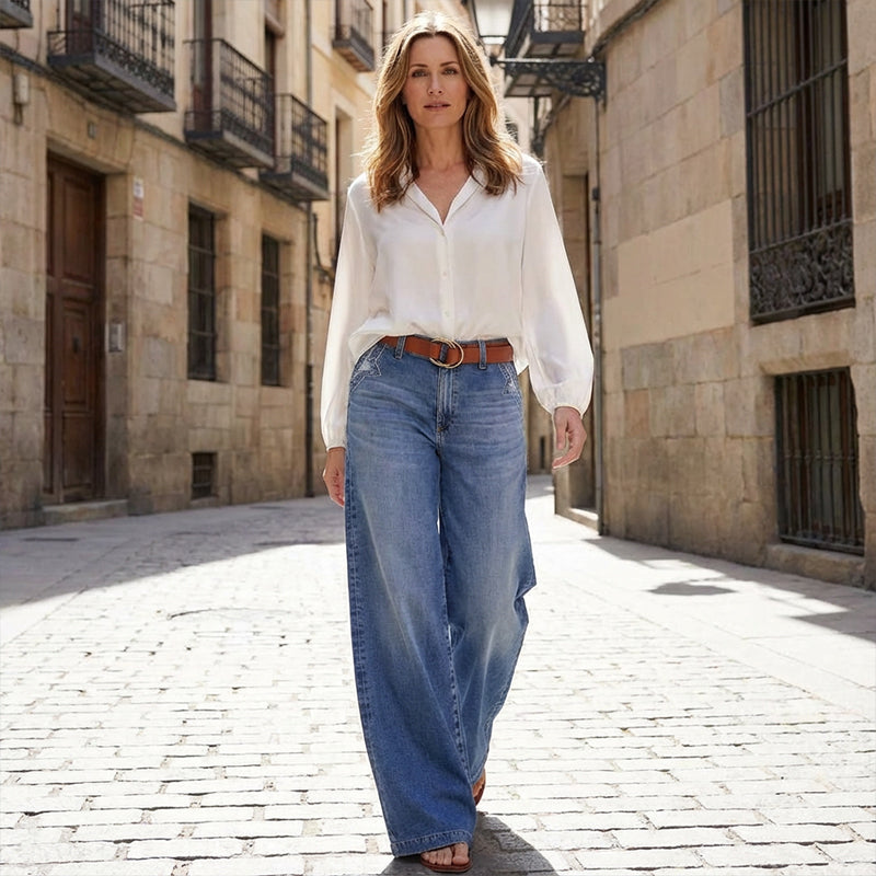 Retro Hochtaillierte Weite Jeans für Damen mit hohem Bund