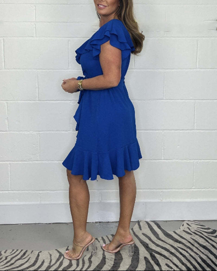 Wilhelmina | Elegantes V-Ausschnitt Kleid für Damen mit Rüschenverzierungen