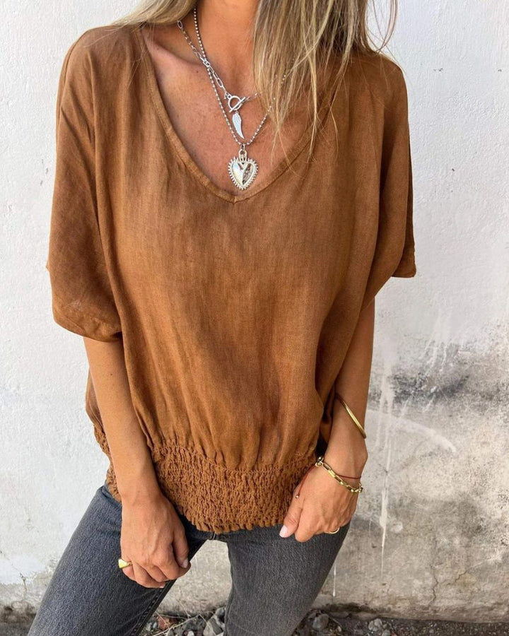 JENNY | Lässiges Sommertop Bluse für Damen mit V-Ausschnitt und kurzen Ärmeln