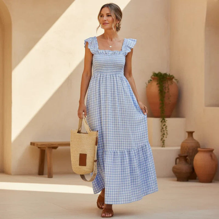 Ivara | Elegantes Karomuster Sommerkleid für Damen mit eckigem Ausschnitt