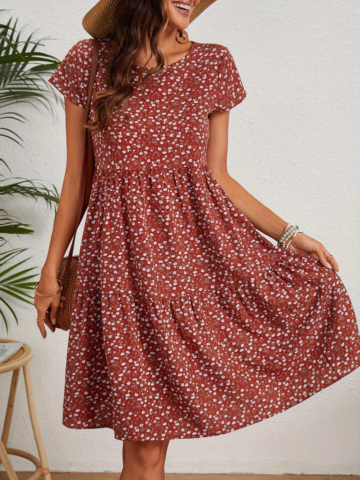 Valeria | Vintage-Abendkleid mit Blumenmuster und Rundhalsausschnitt